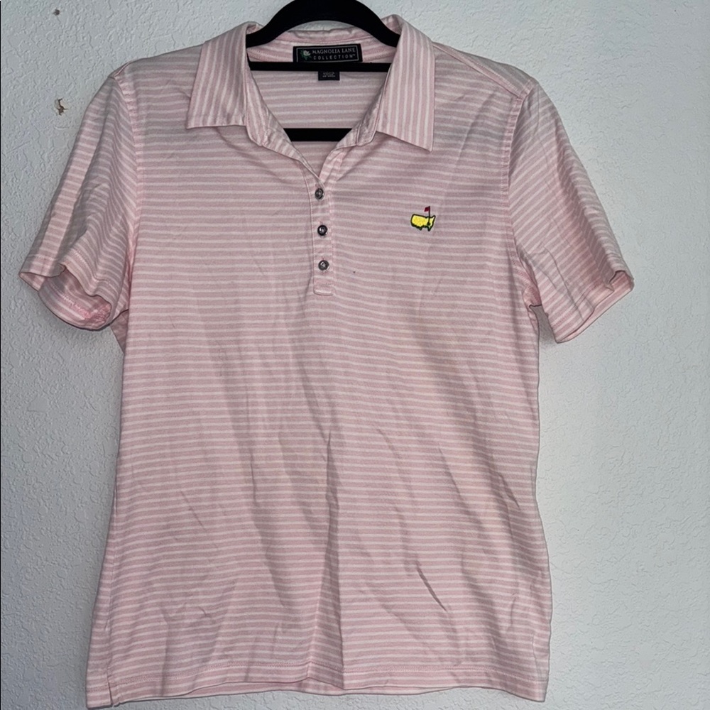 Magnolia Lane- Women’s Pink Striped Master’s Polo Shirt
